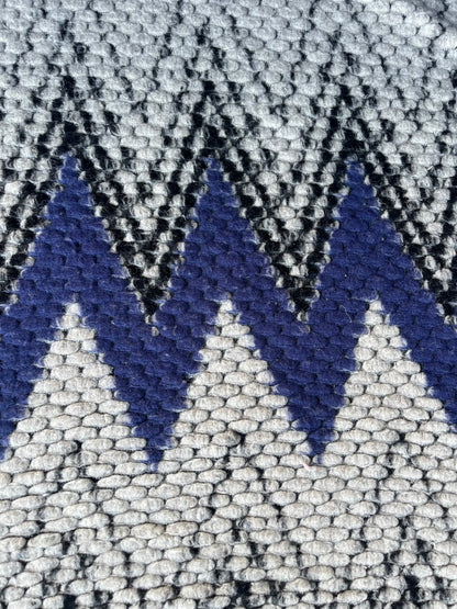 LISA 020 blue/black/white zig zag design heavy boiled wool bouclette