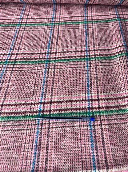LISA 003 light pink green blue checkered heavy cotton tweed