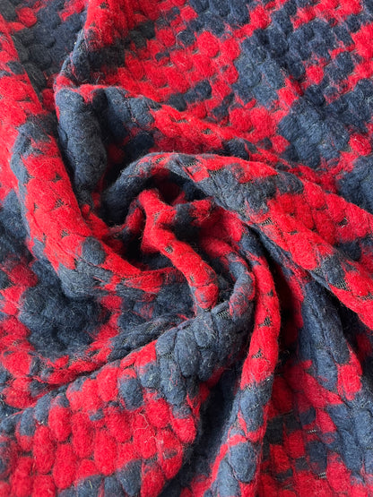 LISA 023 boiled wool bouclette blue/red huge pied de coq design