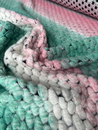 LISA 004  pink/green tie dye stripes heavy boiled wool bouclette