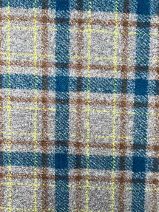 Gustave 021 wool turquoise/beige/yellow check double face
