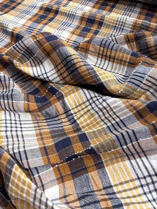DANTE 047 cotton polyester stretch check dk yellow navy