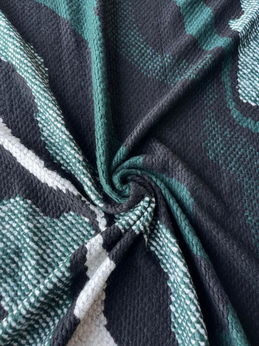 LISA 029 Green/black/white waves  heavy boiled wool bouclette