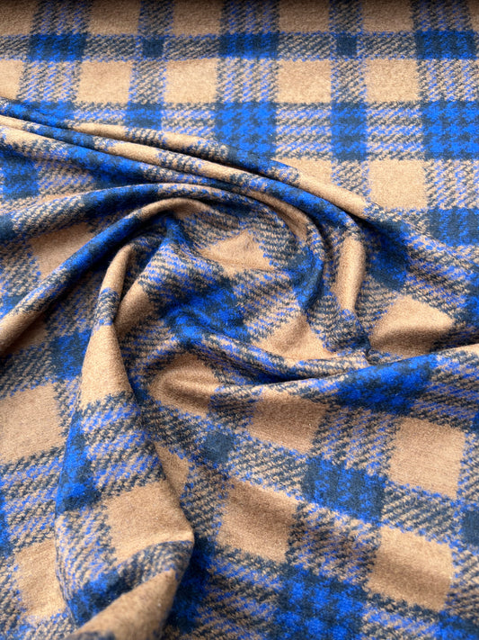 Gustave 023 Wool jersey electric blue/tabac check