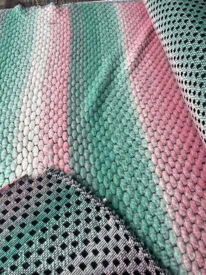 LISA 004  pink/green tie dye stripes heavy boiled wool bouclette
