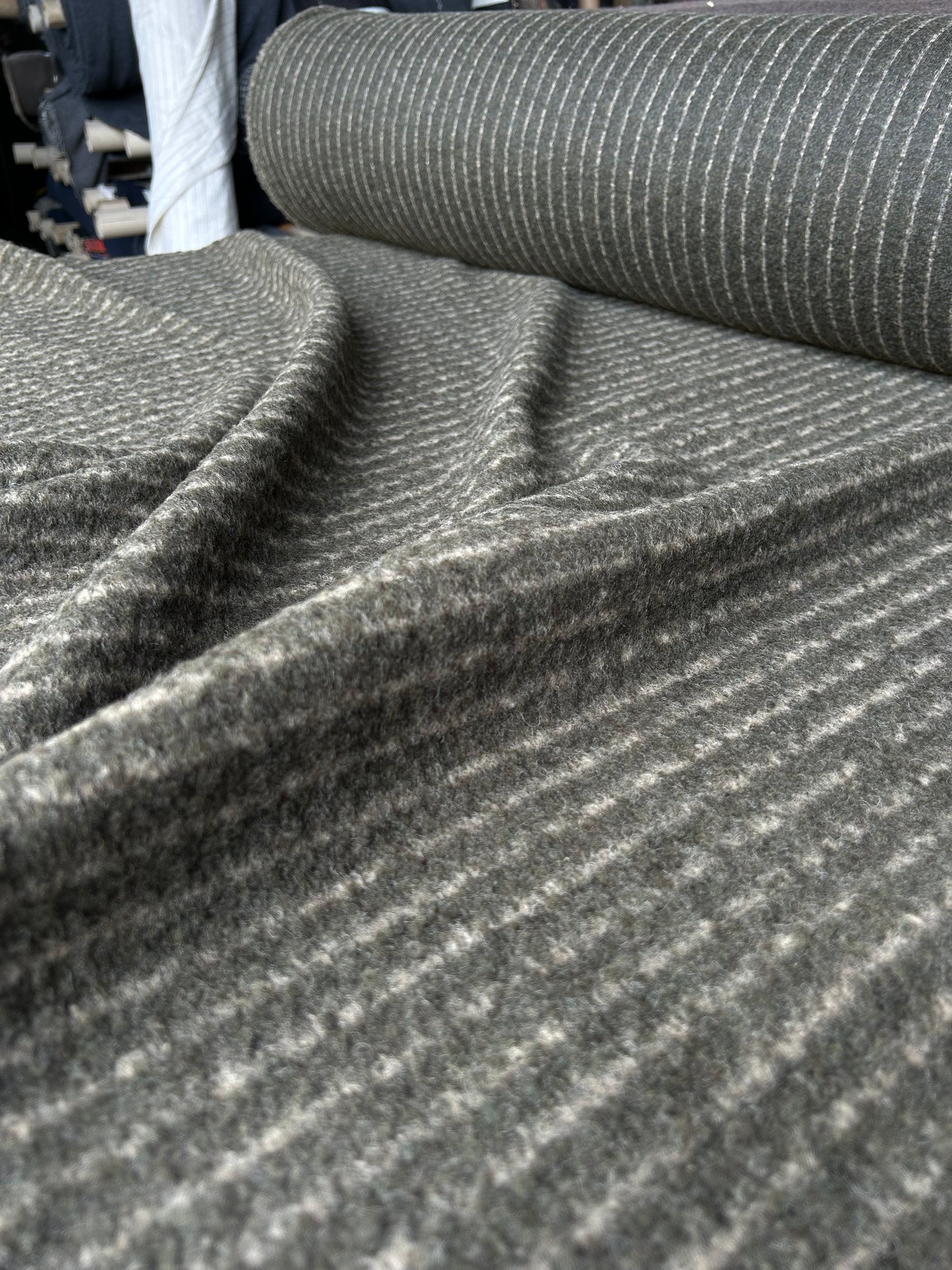 LISA 084 khaky/ecru striped heavy boiled wool