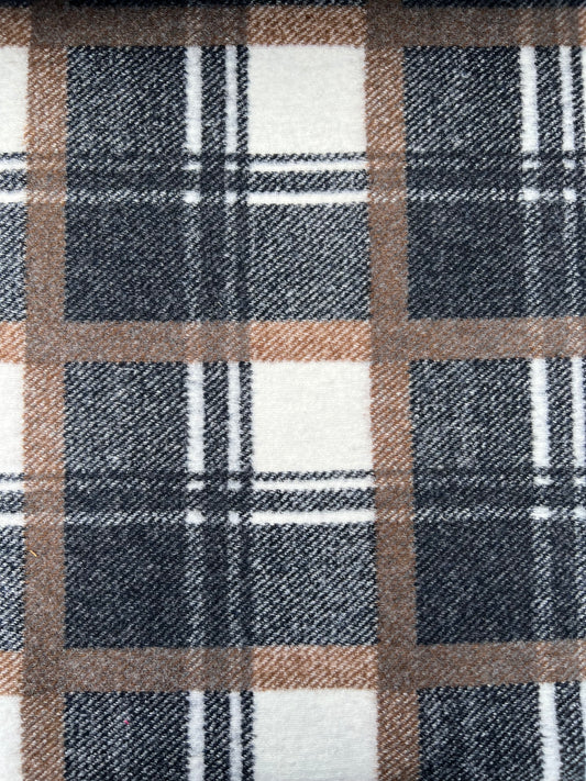 Gustave 022 wool grey/ecru/brown  check double face