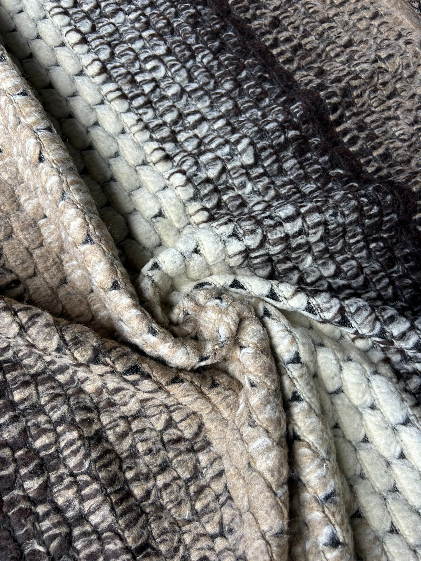 LISA 050 Brown/ecru/black tie dye stripes heavy boiled wool bouclette