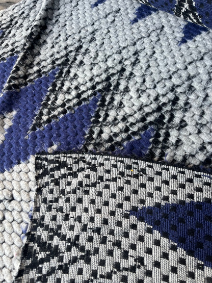 LISA 020 blue/black/white zig zag design heavy boiled wool bouclette