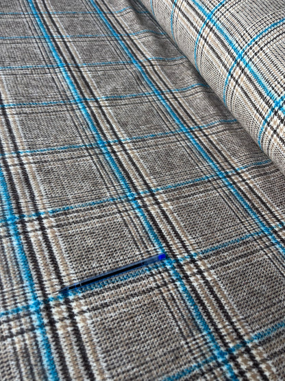 LISA 040 blue/ecru/brown  checkered heavy cotton tweed