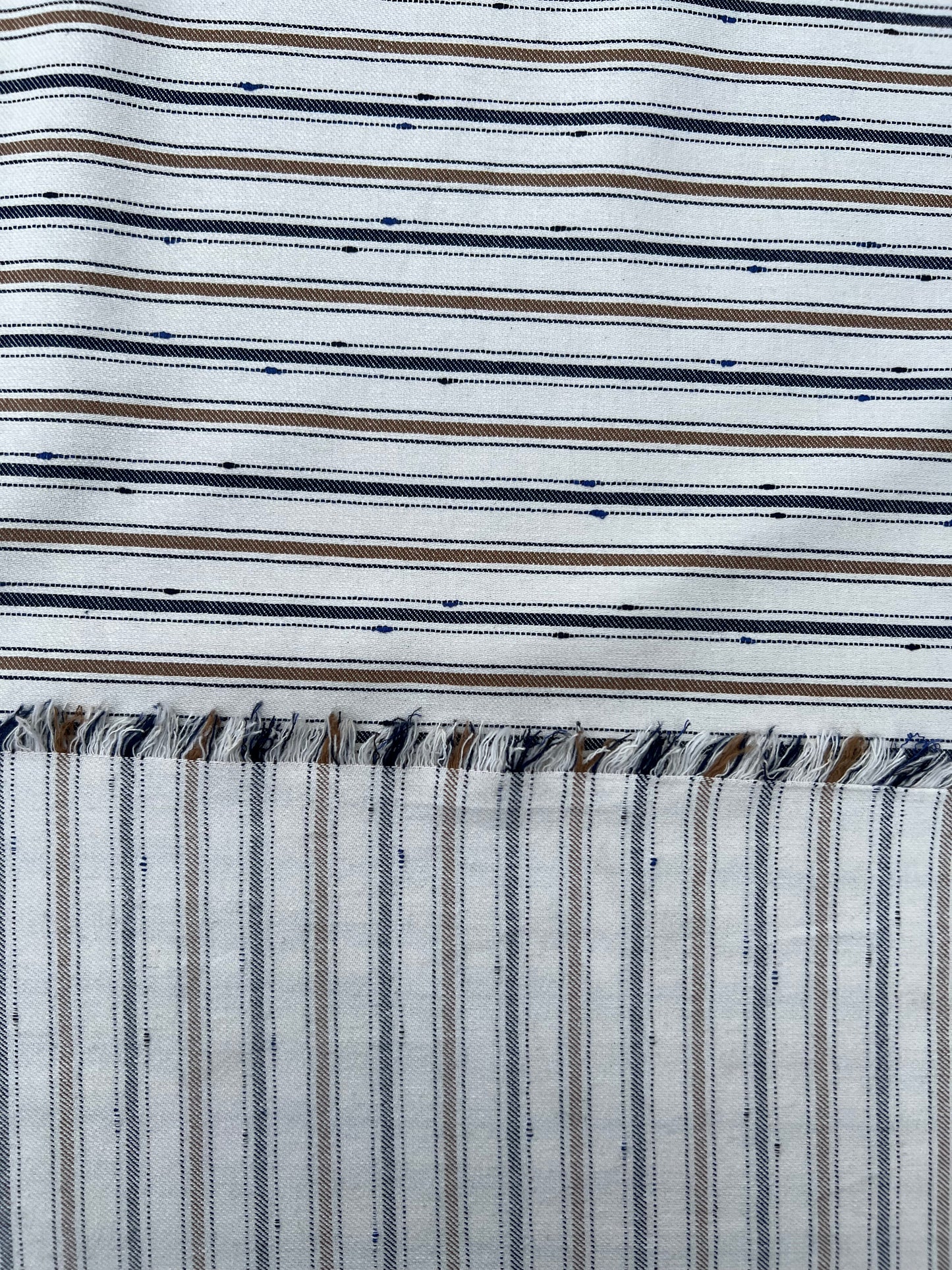 Fiona 014 coloured  écru denim with irregular stripes navy/tabac