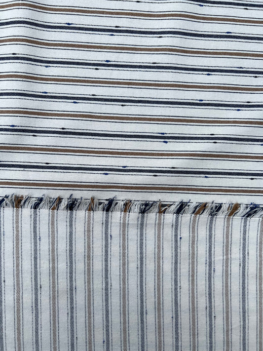 Fiona 014 coloured  écru denim with irregular stripes navy/tabac