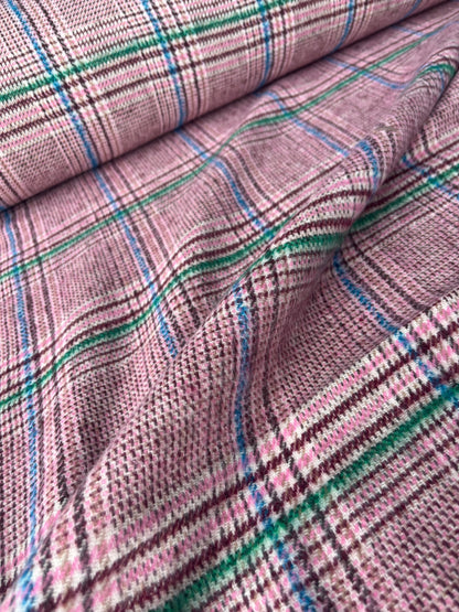 LISA 003 light pink green blue checkered heavy cotton tweed