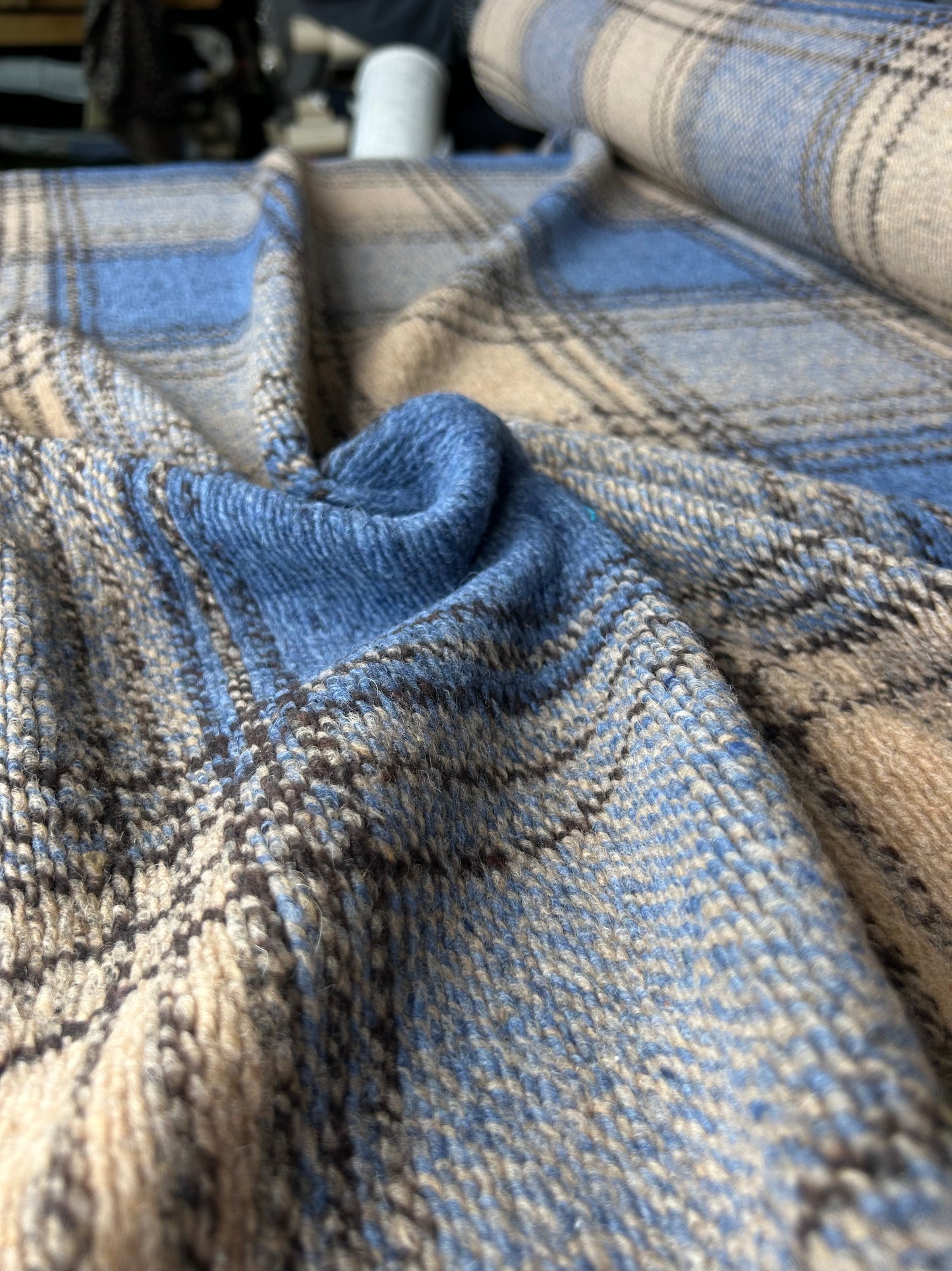 LISA 070 camel/blue heavy boiled wool check