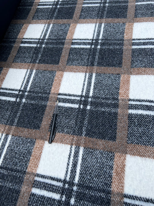 Gustave 022 wool grey/ecru/brown  check double face