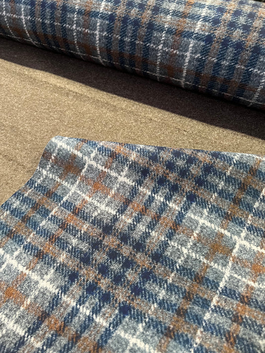Flip side 023 blue rouille ecru check double face brown
