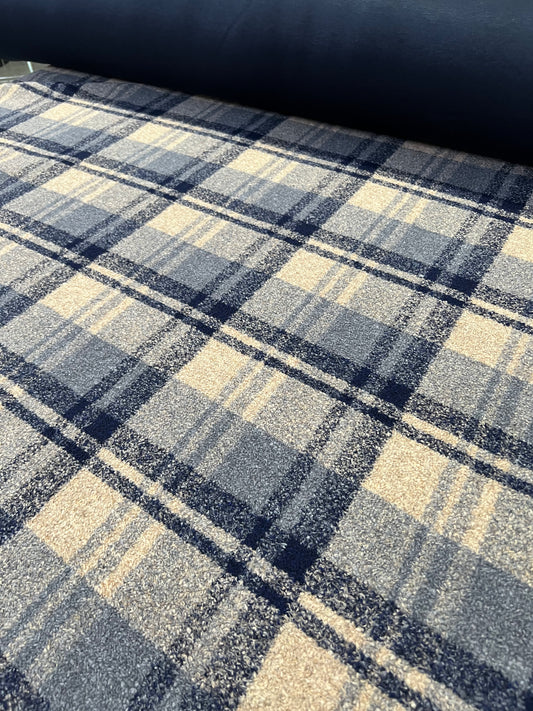 Flip side 031 sand blue grey bouclette check double face navy