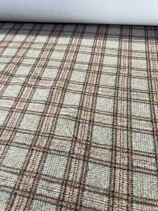 Flip side 032 beige blue brown check double face pearl