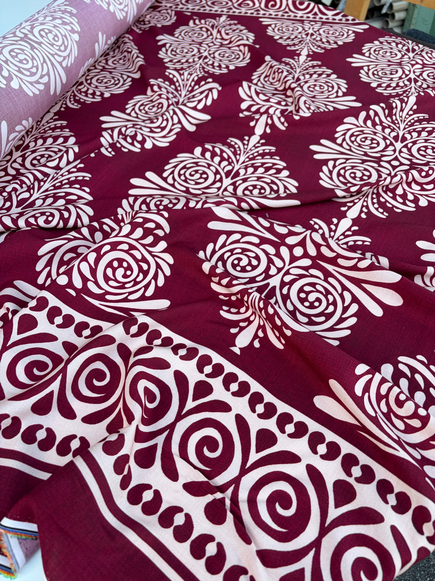 BART 029 cherry coloured double border viscose print