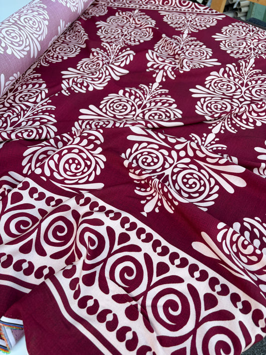 BART 029 cherry coloured double border viscose print