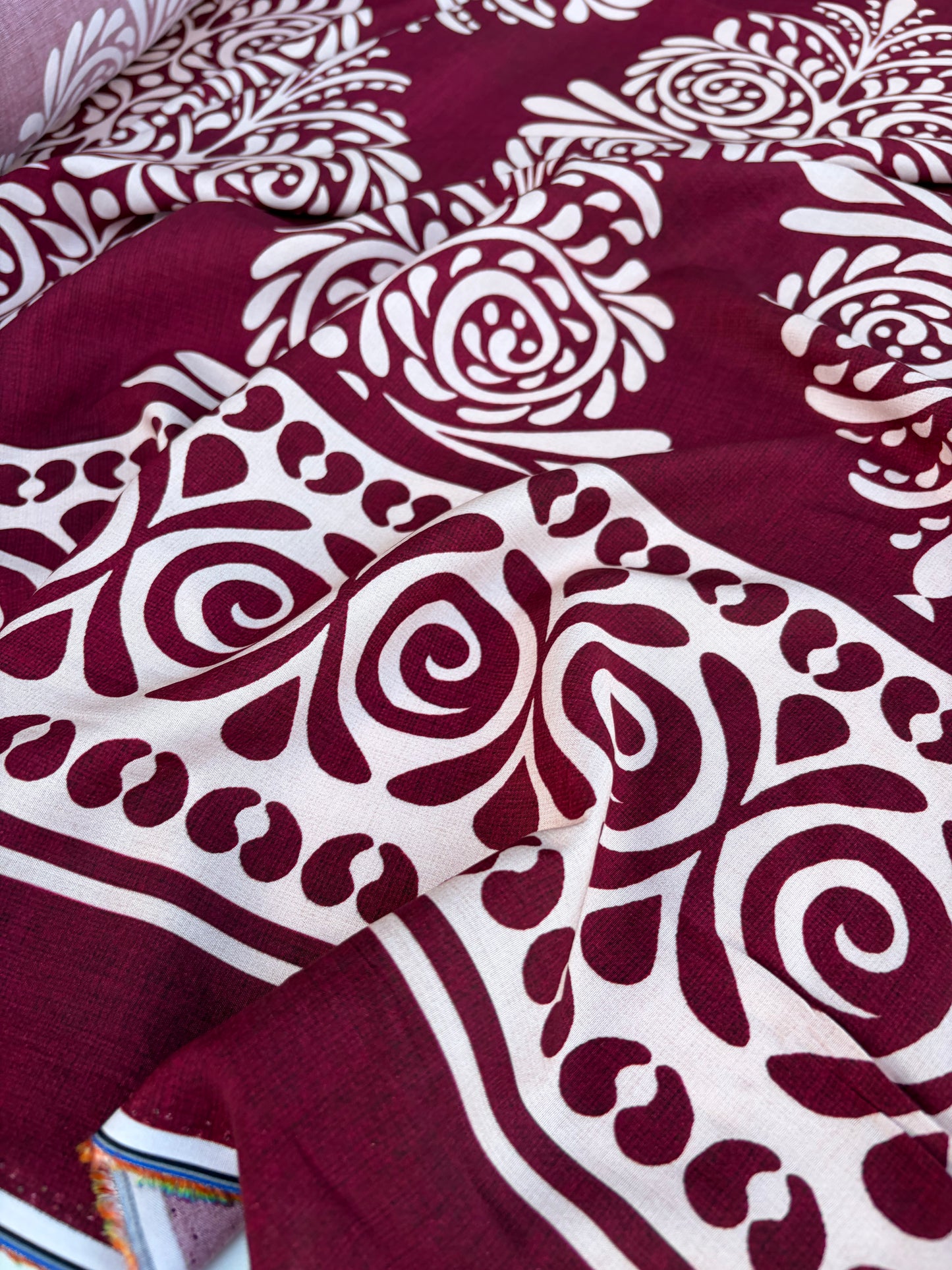 BART 029 cherry coloured double border viscose print