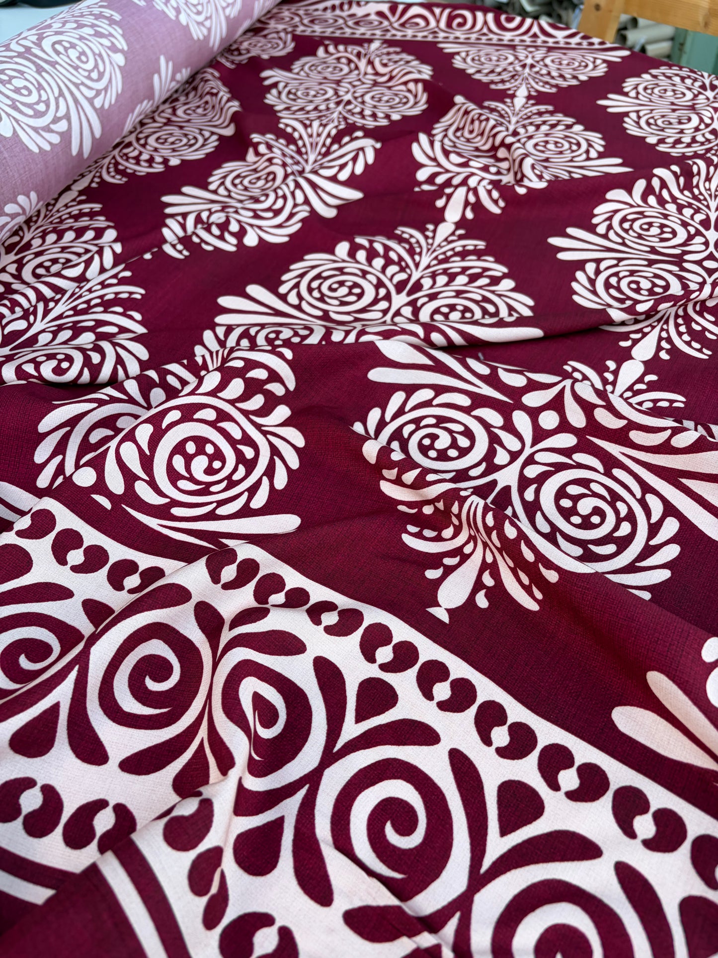 BART 029 cherry coloured double border viscose print