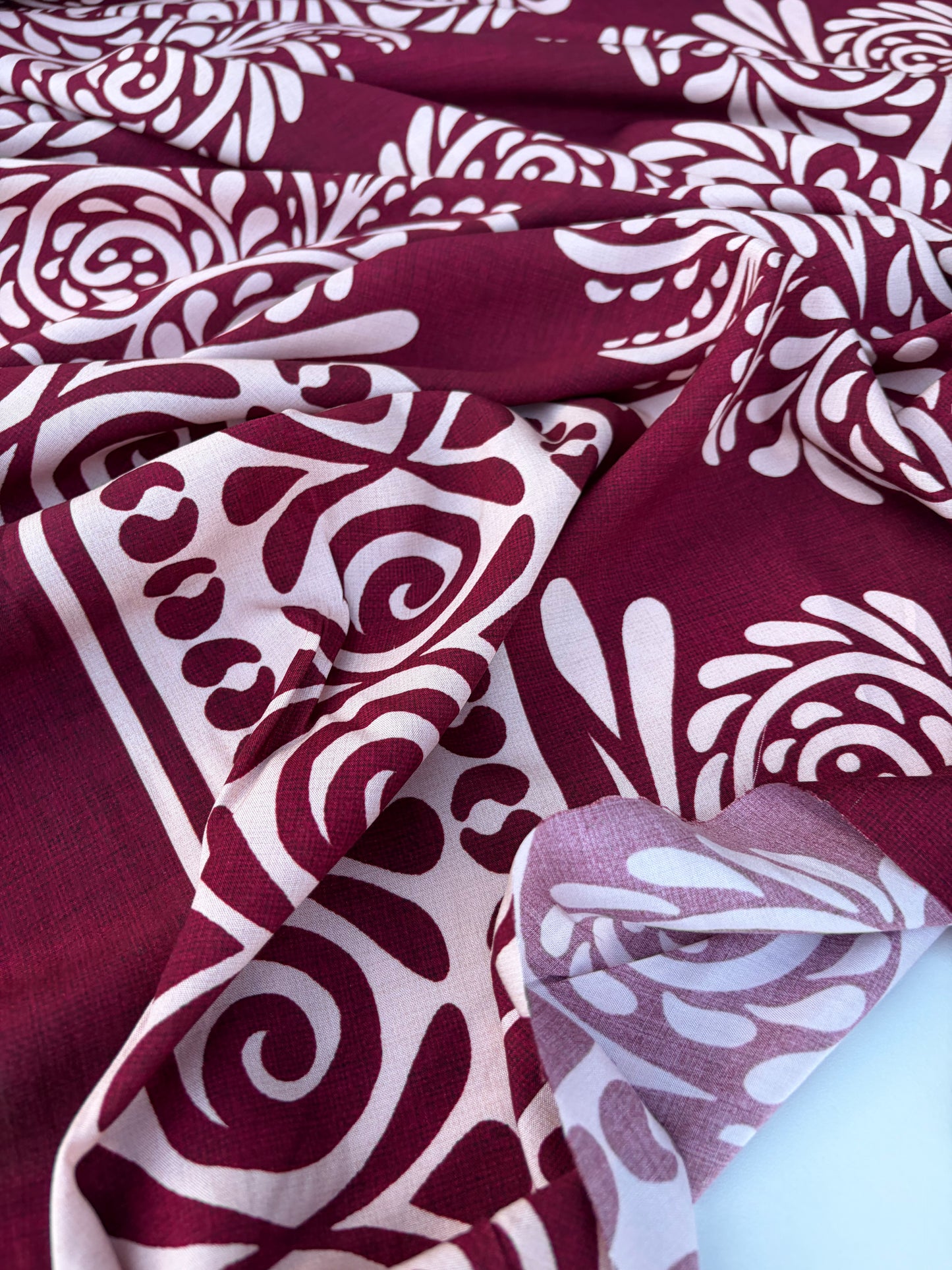 BART 029 cherry coloured double border viscose print