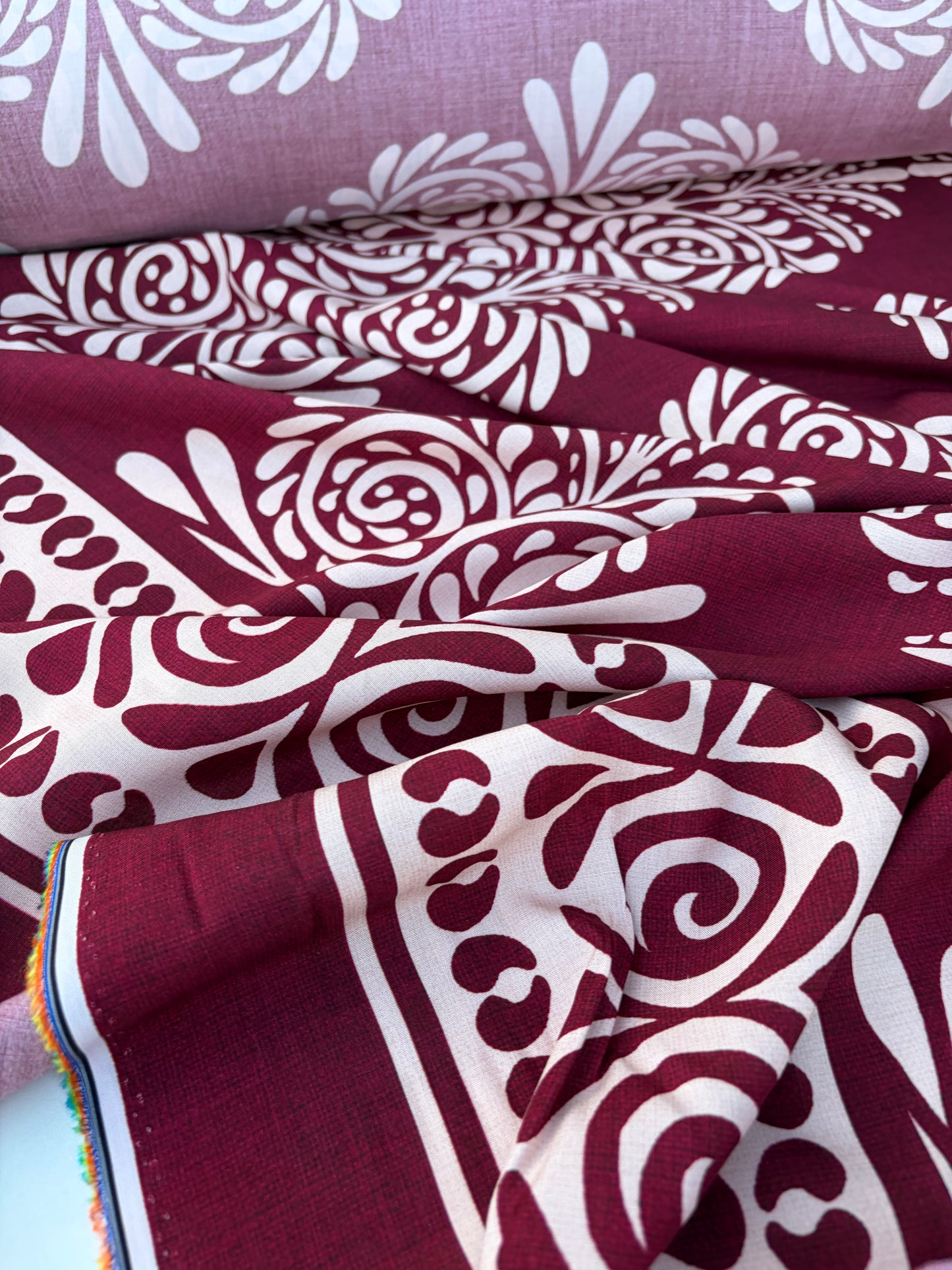 BART 029 cherry coloured double border viscose print