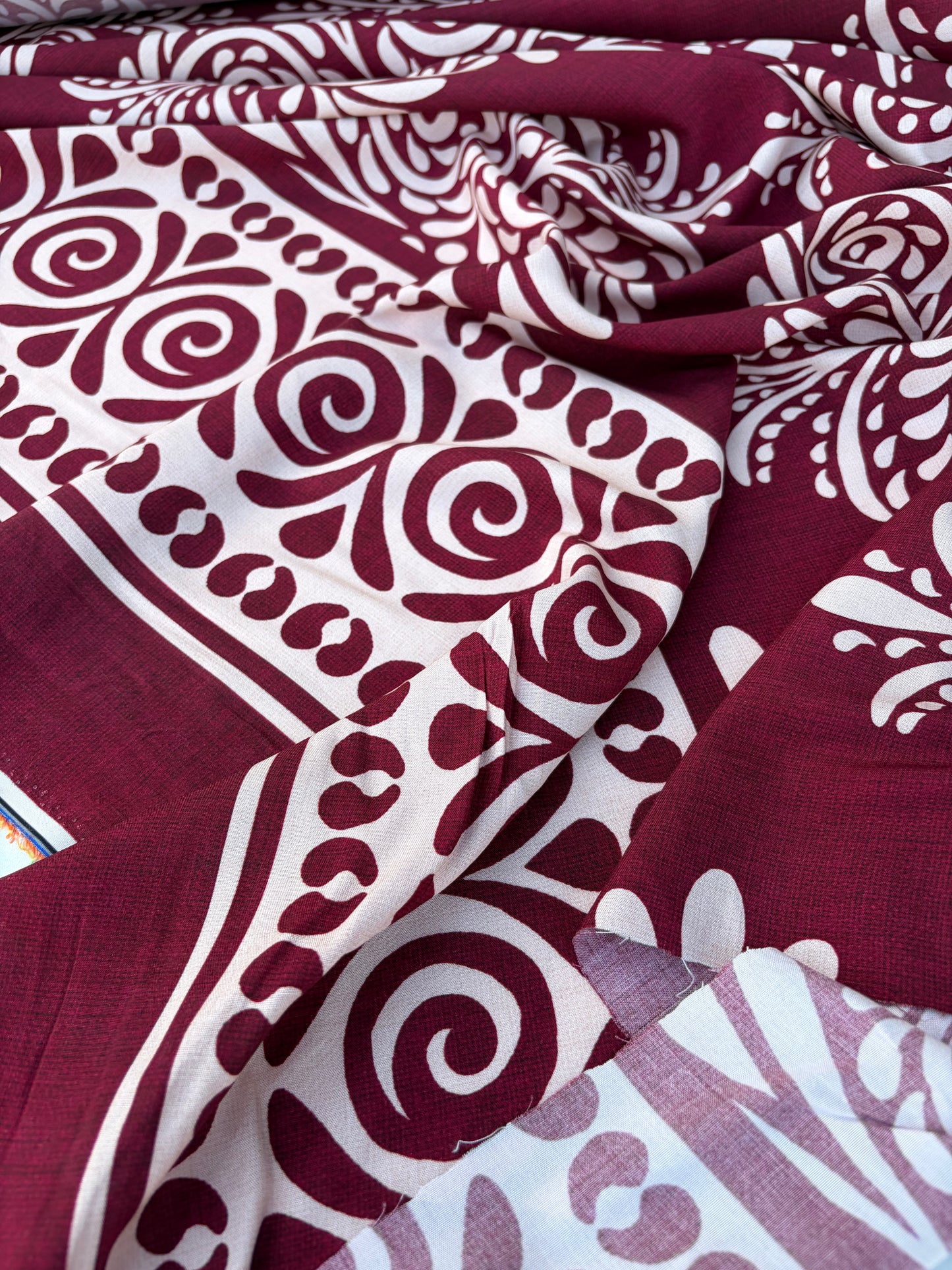 BART 029 cherry coloured double border viscose print