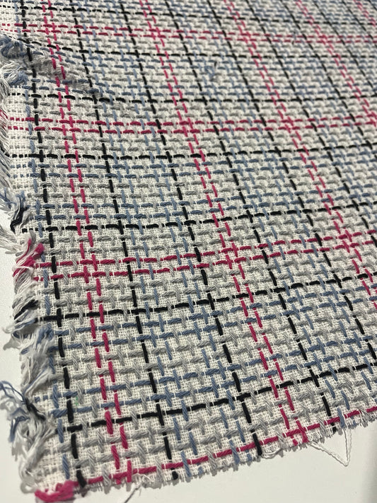 CARLOS 024 cotton tweed Chanel style check lilac/framboise