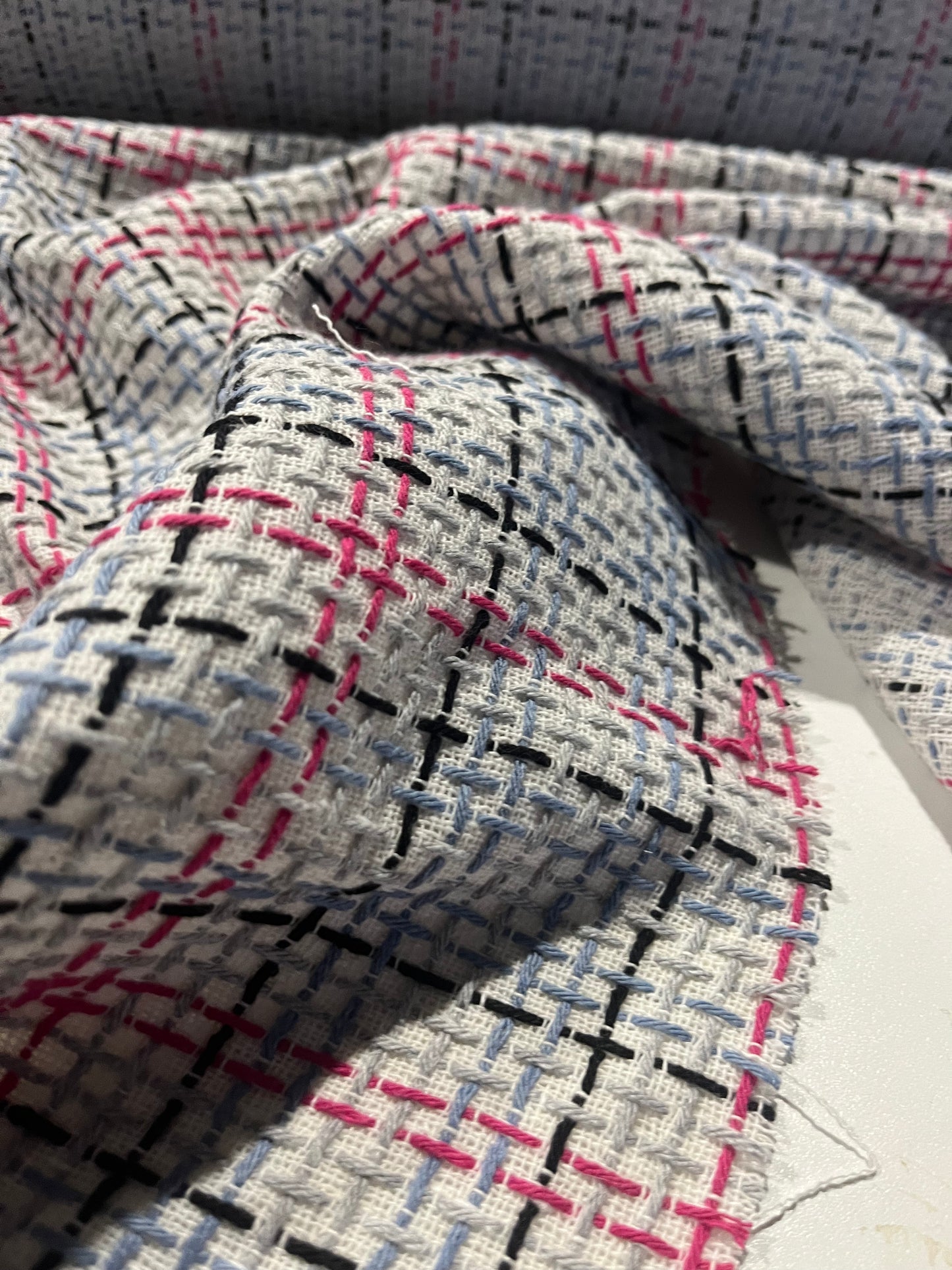 CARLOS 024 cotton tweed Chanel style check lilac/framboise