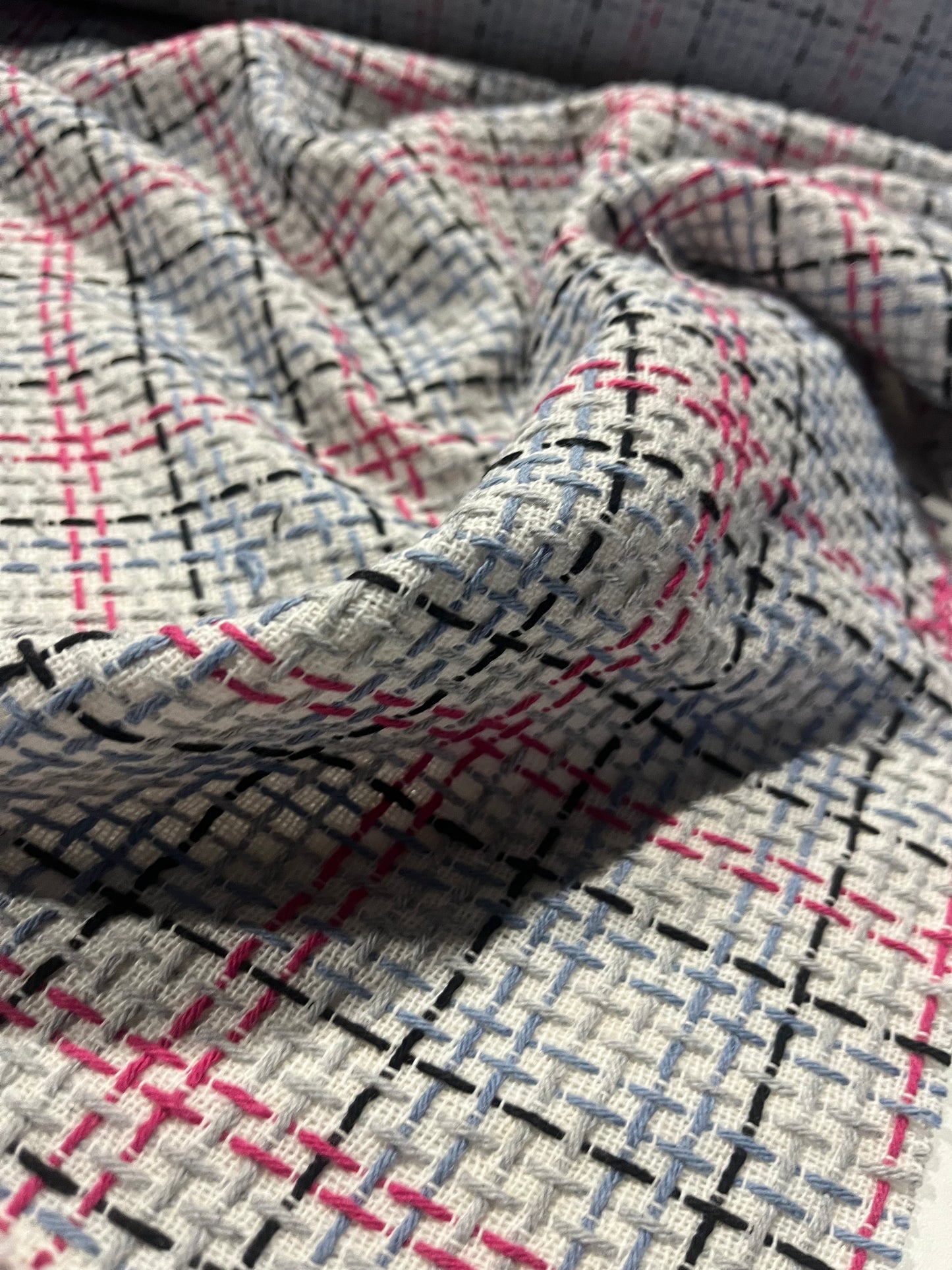 CARLOS 024 cotton tweed Chanel style check lilac/framboise