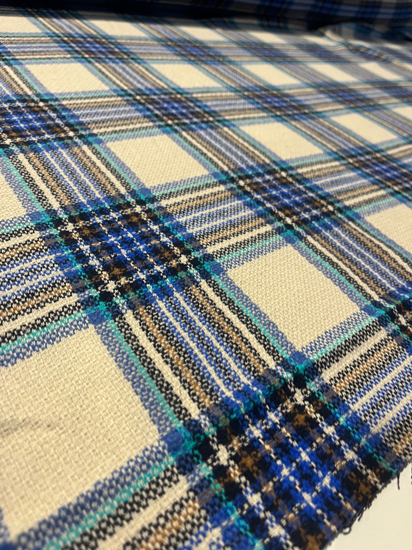 CARLOS 026 heavy cotton check ecru/cobalt blue