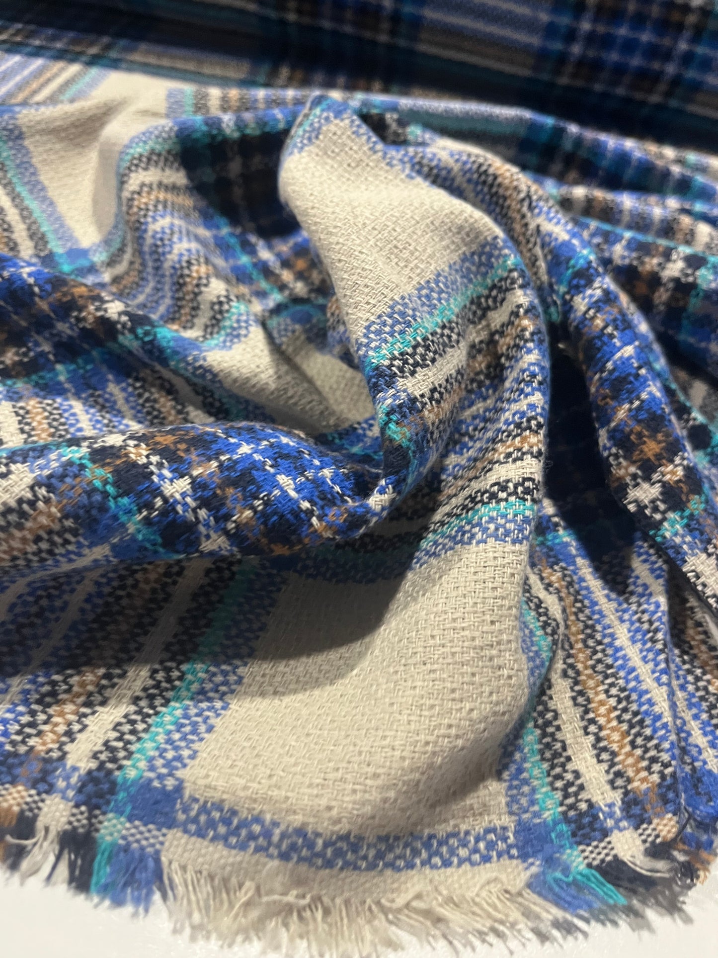 CARLOS 026 heavy cotton check ecru/cobalt blue