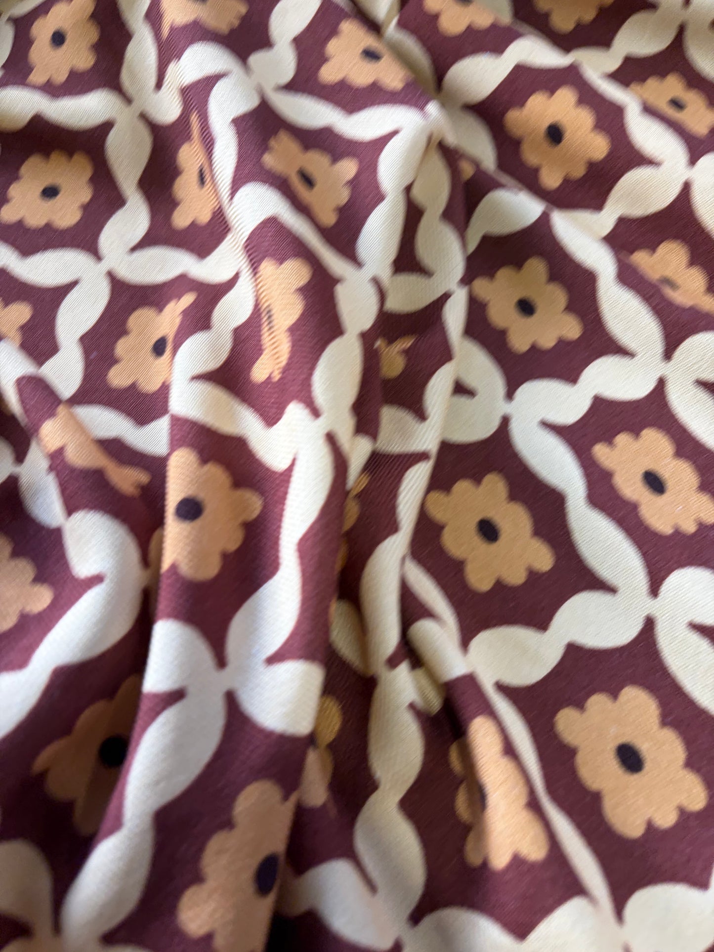 APU 004 brown/gold naive floral print viscose twill