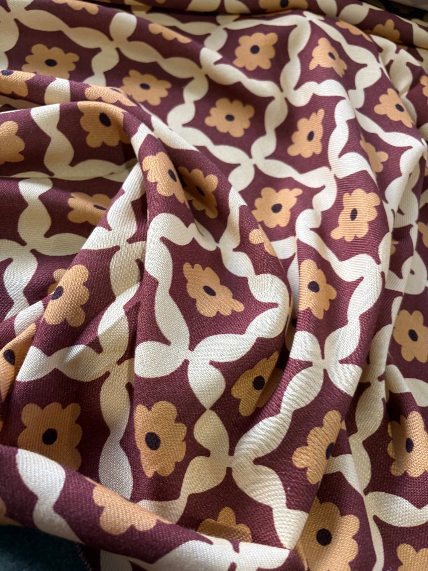 APU 004 brown/gold naive floral print viscose twill