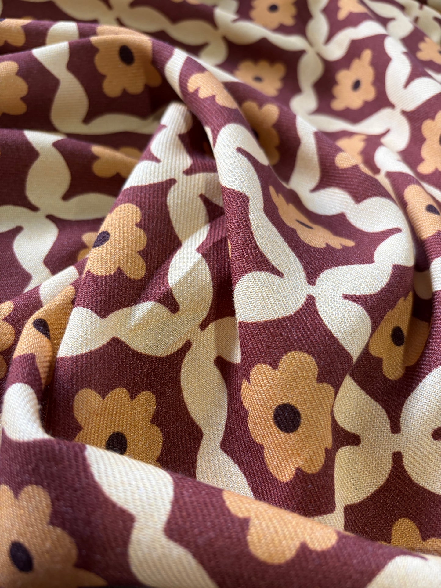 APU 004 brown/gold naive floral print viscose twill