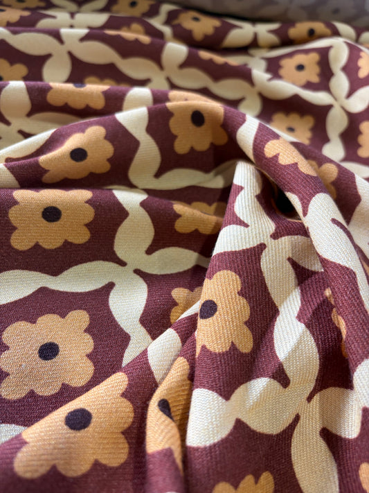 APU 004 brown/gold naive floral print viscose twill