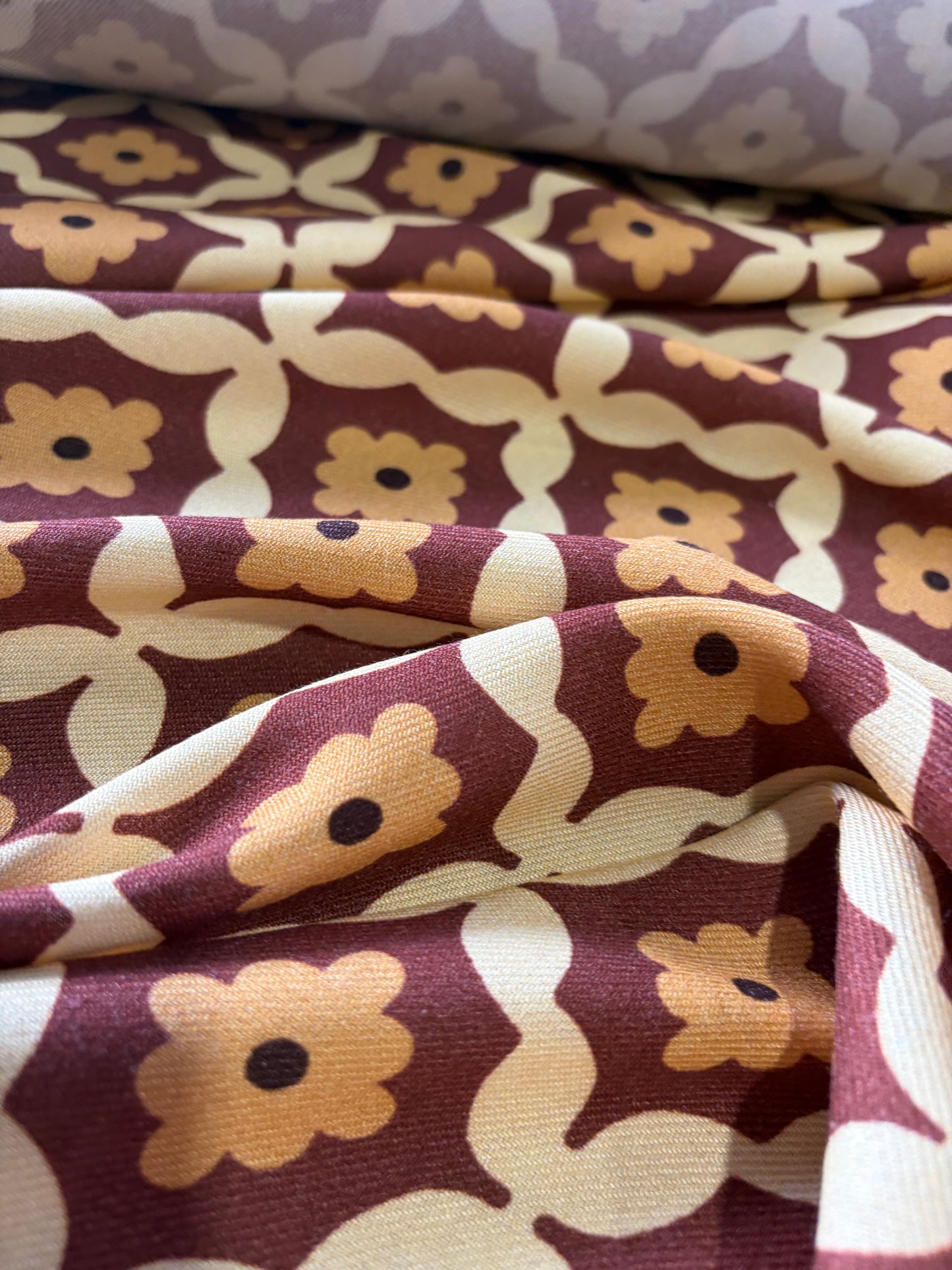APU 004 brown/gold naive floral print viscose twill