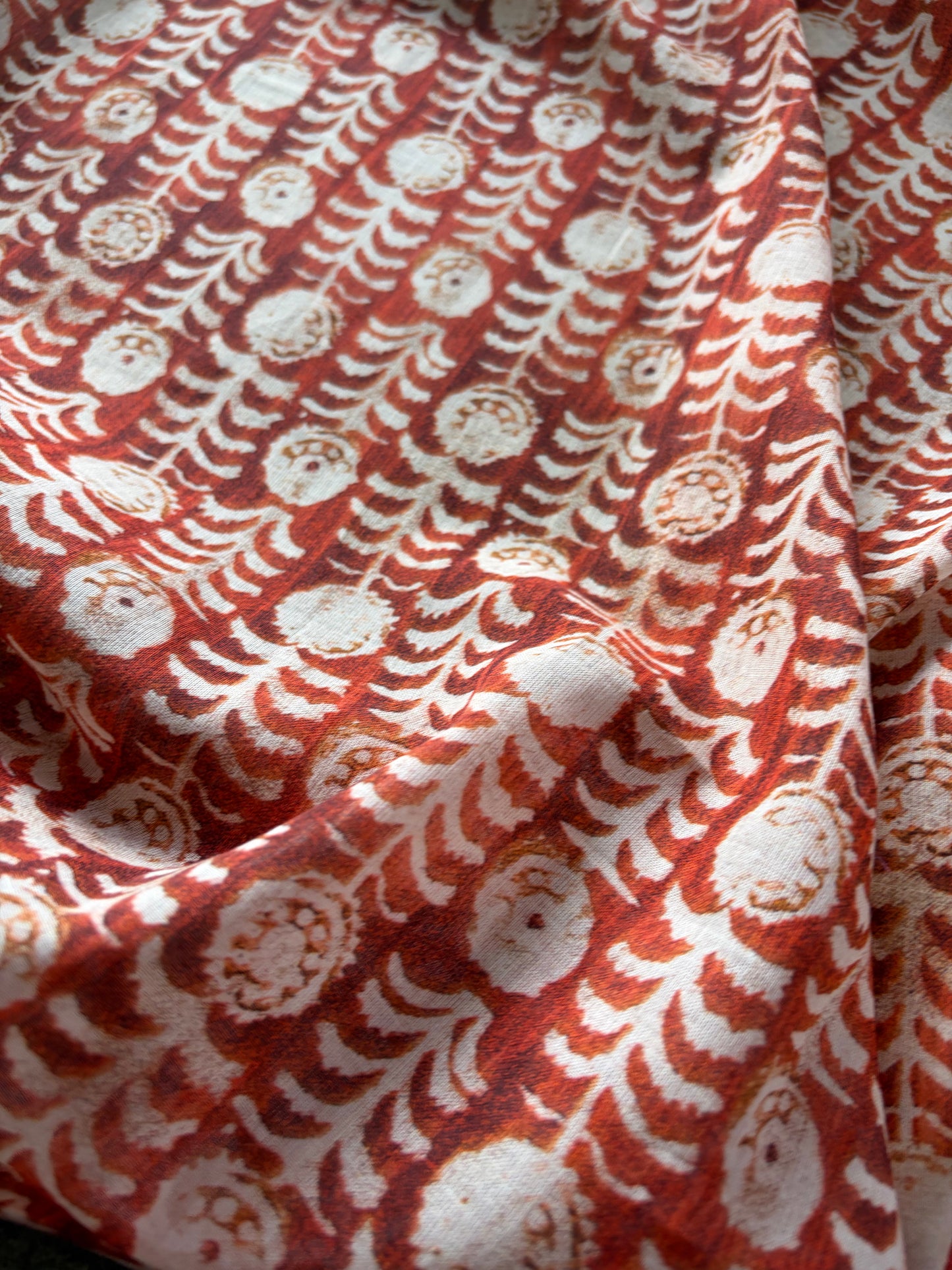 APU 009 rusty ikat flowers floral cotton voile