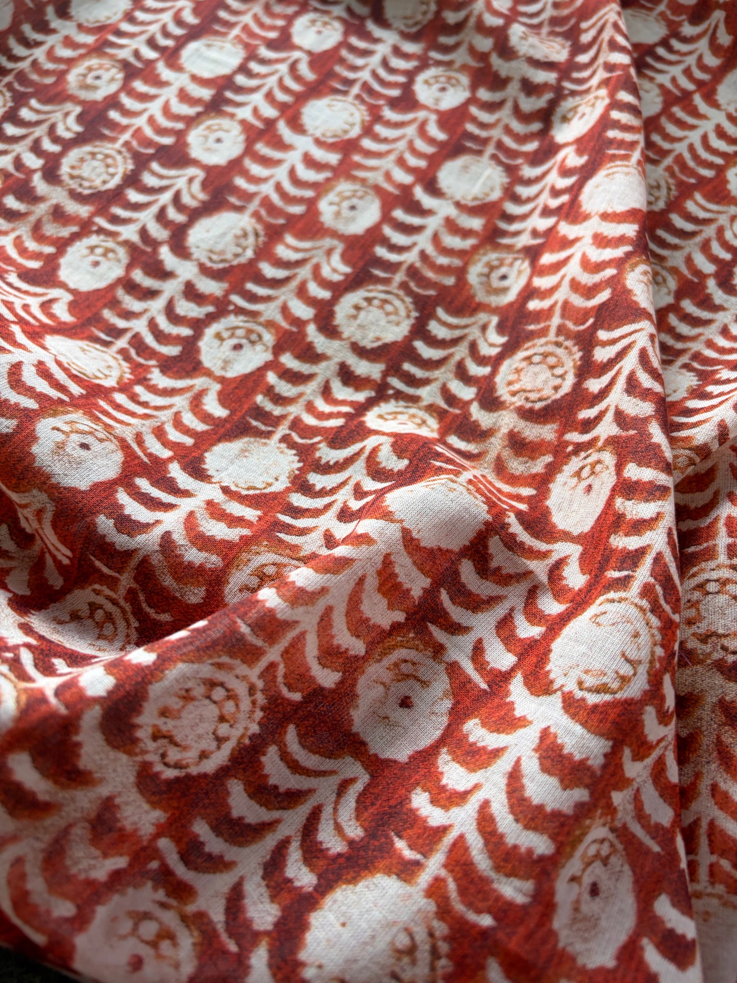 APU 009 rusty ikat flowers floral cotton voile