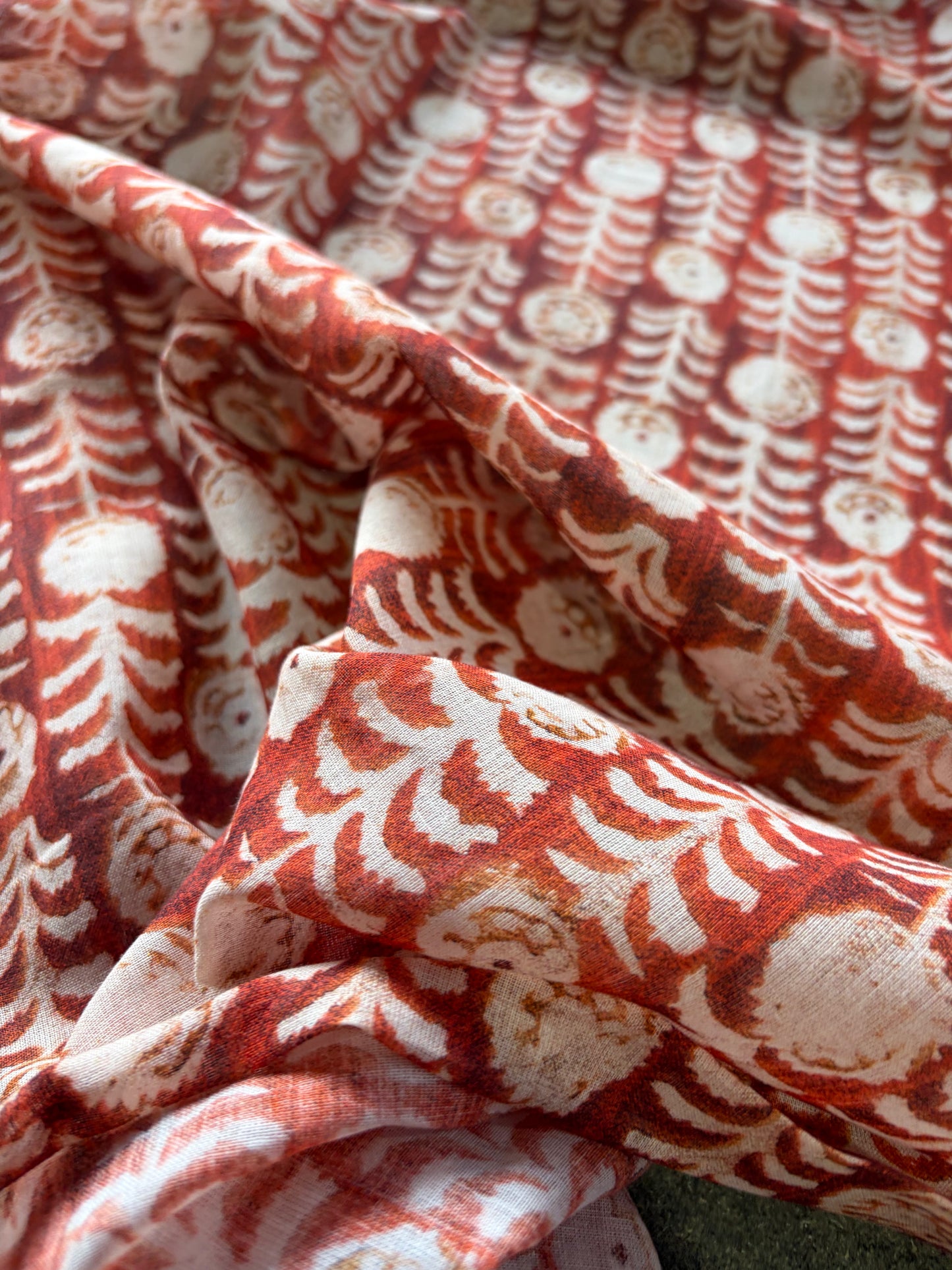 APU 009 rusty ikat flowers floral cotton voile