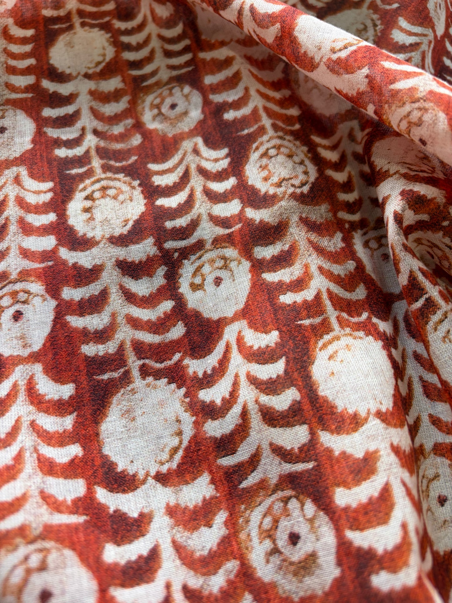 APU 009 rusty ikat flowers floral cotton voile