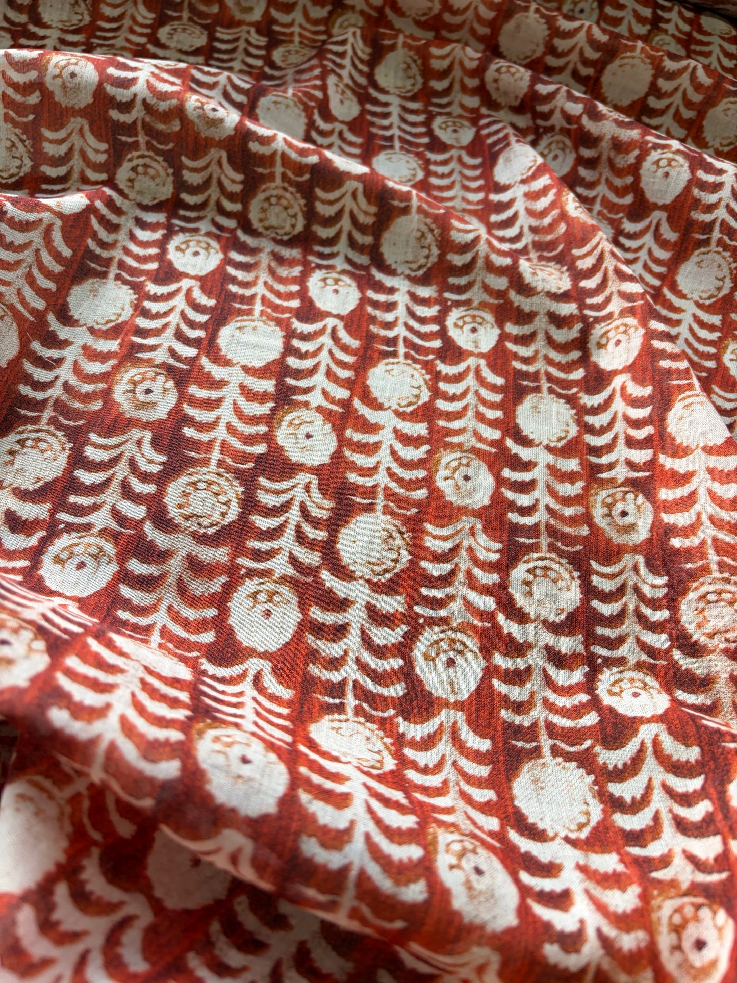 APU 009 rusty ikat flowers floral cotton voile
