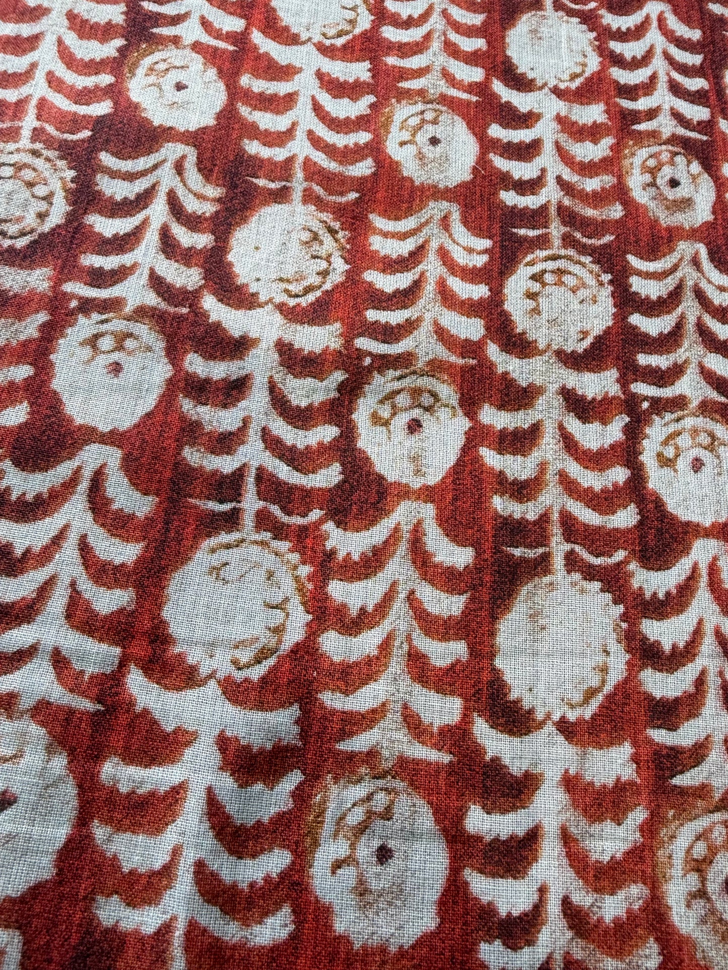 APU 009 rusty ikat flowers floral cotton voile
