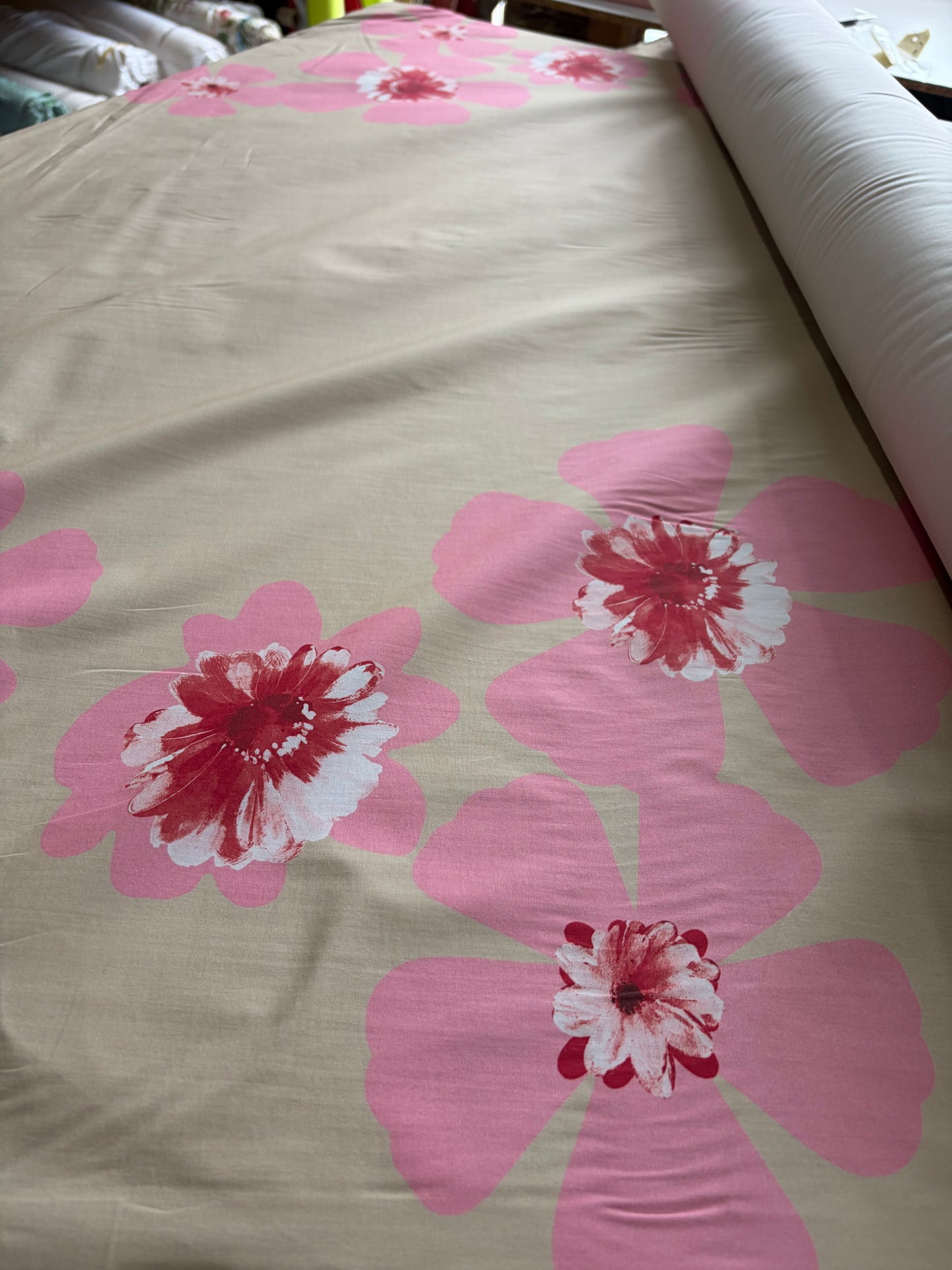 APU 016 double border flower path cotton poplin print