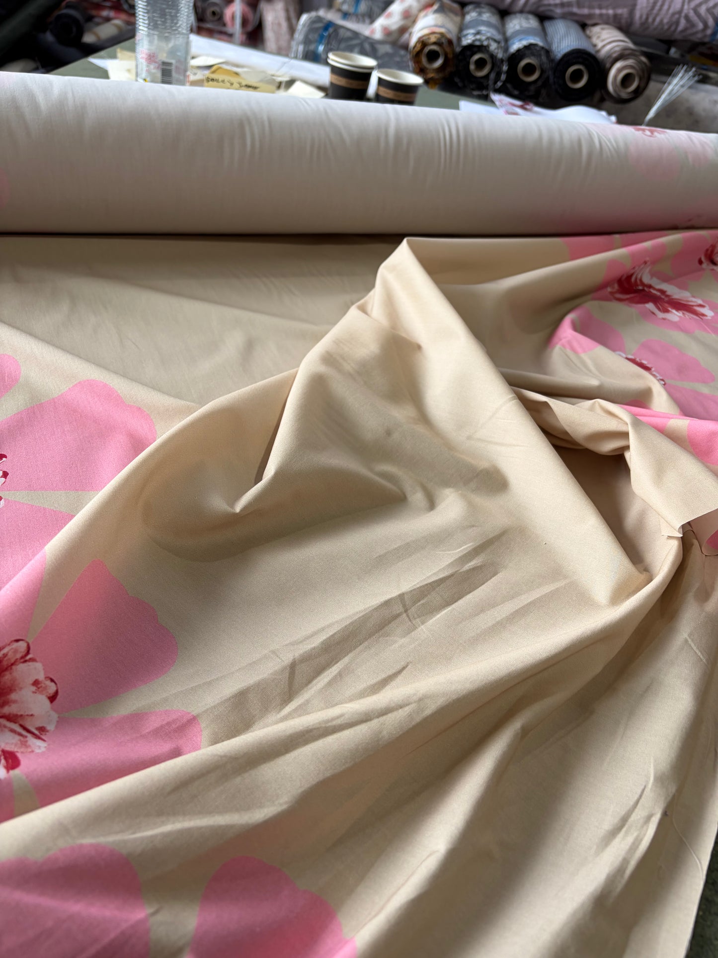 APU 016 double border flower path cotton poplin print