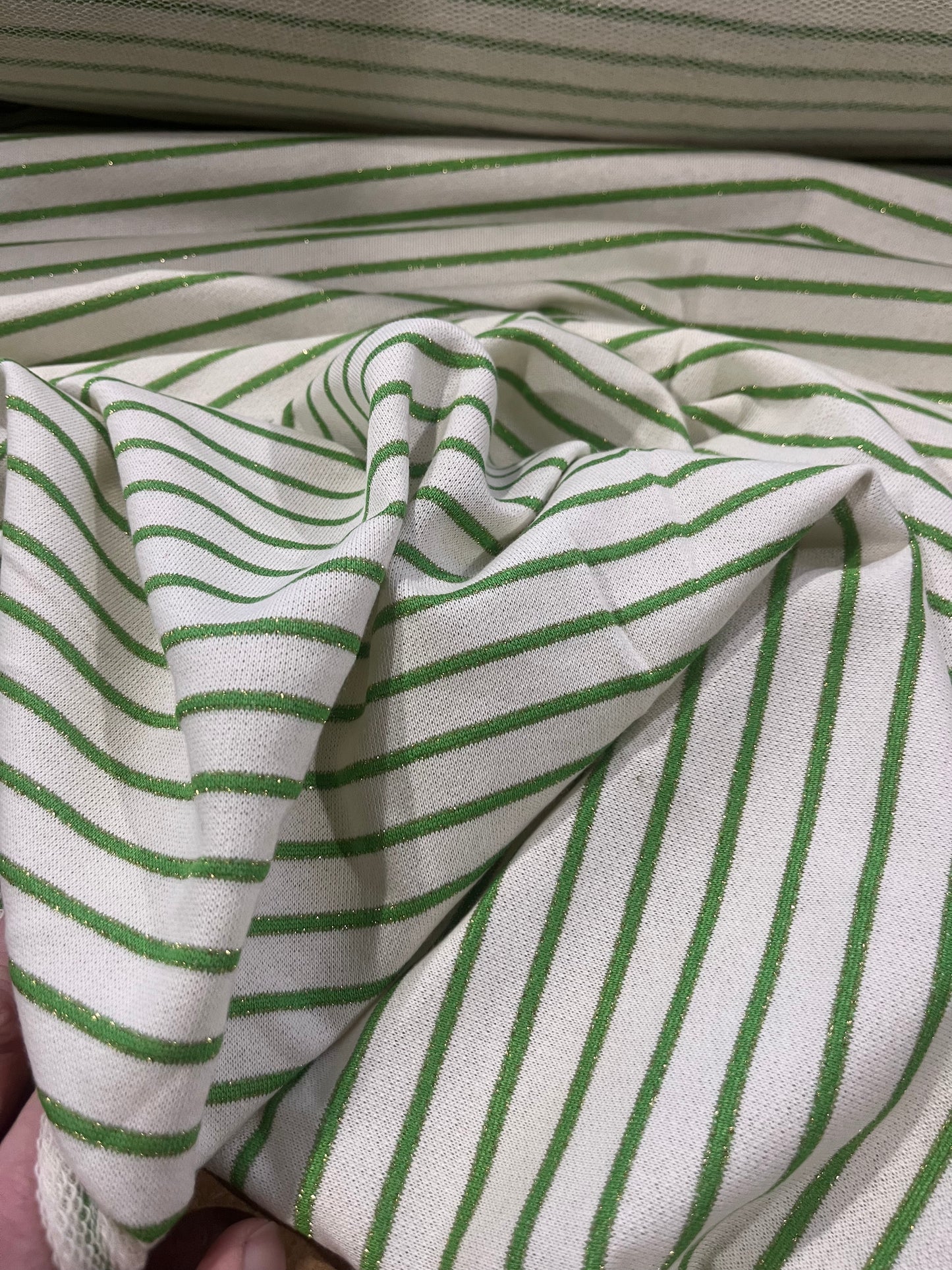 TERRY 016 white/green lurex striped French Terry
