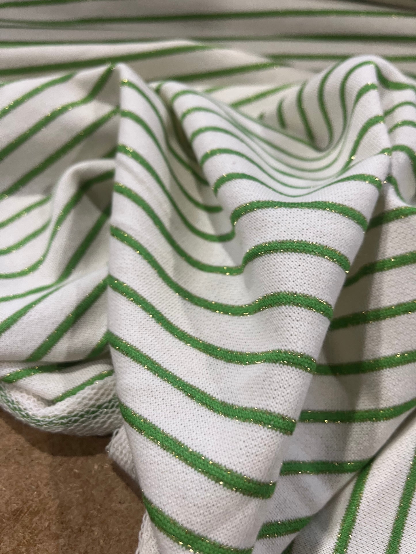 TERRY 016 white/green lurex striped French Terry