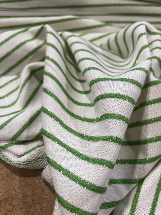 TERRY 016 white/green lurex striped French Terry